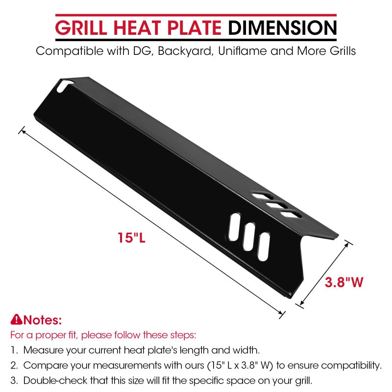 Unicook Grill Burner Covers 15â€L x 3.8â€W, Compatible with Dyna-Glo DGF510SSP, DGF493BNP, Heavy Duty Grill Heat Plates, Porcelain Heat Shields, BBQ Replacement Parts,5 Pack - Image 2